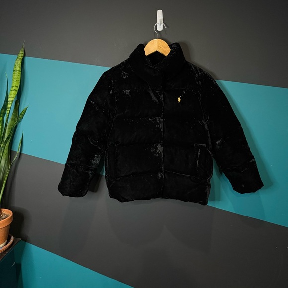 POLO RALPH LAUREN Black Velvet Down Jacket size M kids 8-10 - Picture 2 of 16